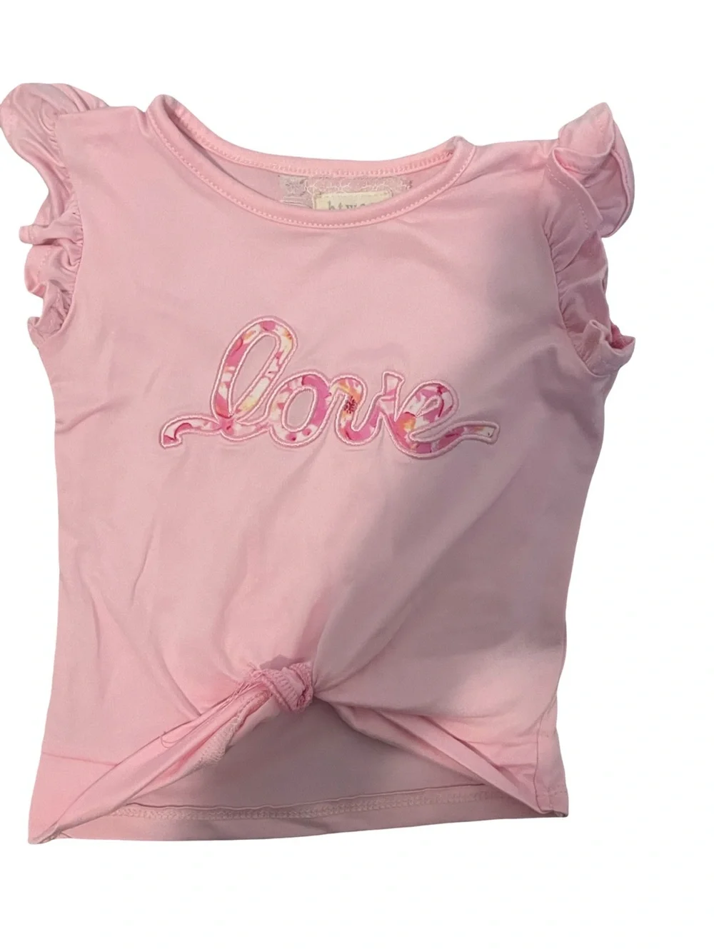 btween Pink 'Love' MatchingSet with Floral Pants and Scrunchie Size: 3T.